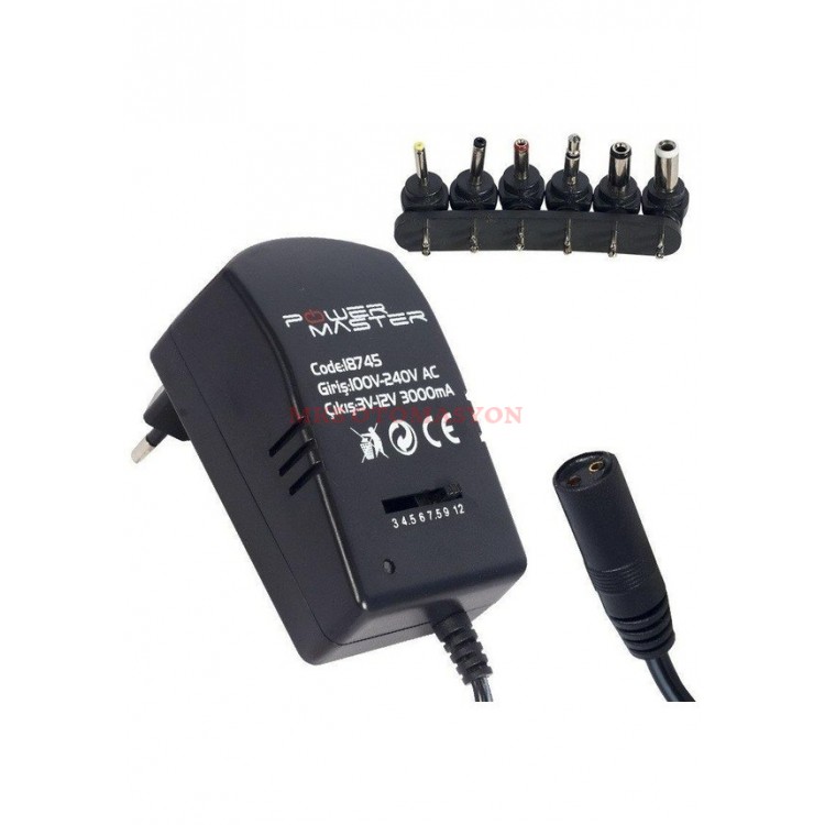 Powermaster 3V-12V 3Amper Çok Uçlu Kademeli Adaptör