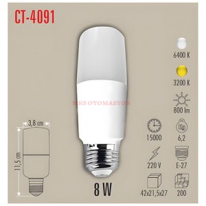Cata Ct-4091 8W Led Ampul / E-27 / Beyaz