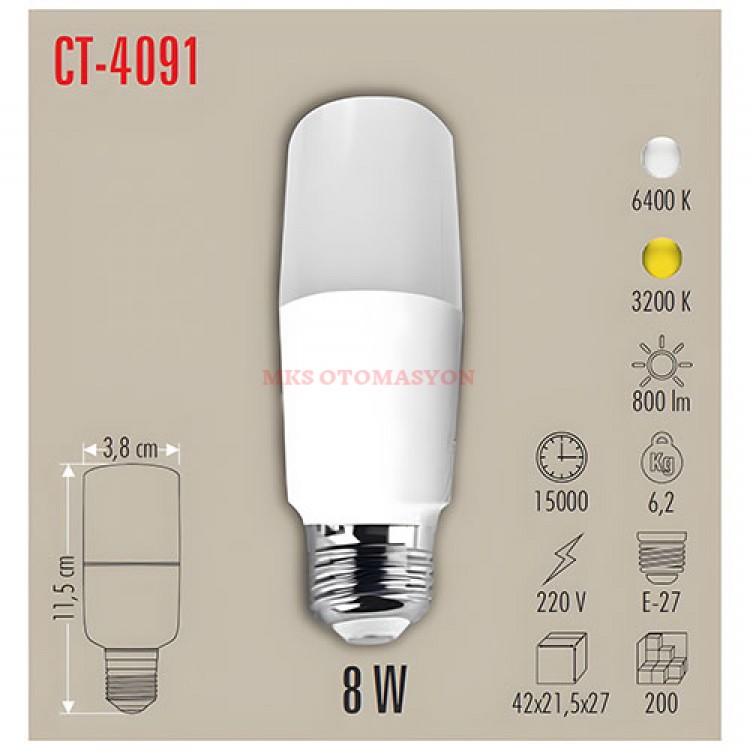 Cata Ct-4091 8W Led Ampul / E-27 / Beyaz