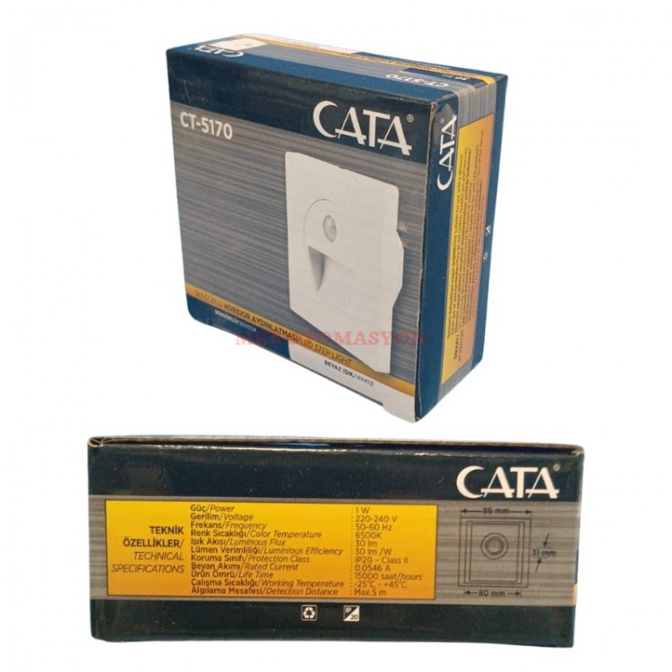 Cata Ct-5170 Beyaz Kasa 1w Sensörlü Ledli Koridor Armatürü Günışığı
