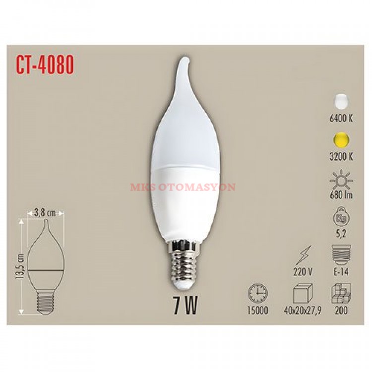 Cata CT-4080 7W LED Kıvrık Buji Ampul - Günışığı (3200K) - E14 İnce Duy Dekoratif Avize Ampulü Cata CT-4080 7W LED Kıvrık Buji Ampul - Günışığı (3200K) - E14 İnce Duy Dekoratif Avize Ampulü