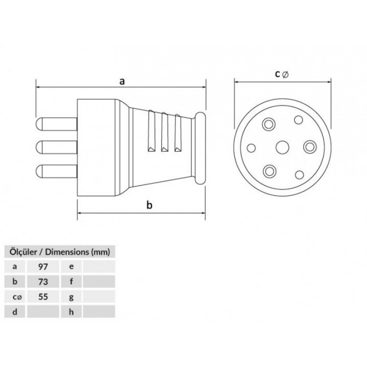 Bemis - Kauçuk Düz Fiş 3/25 Amper 380V-450V