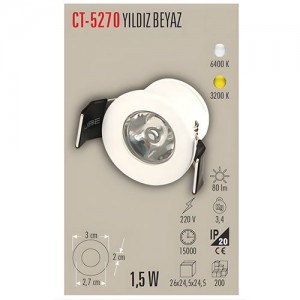 Cata Ct-5270 Yıldız Spot Power Ledli / Beyaz