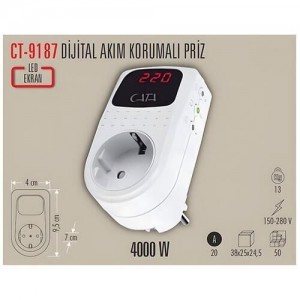 Cata CT-9187 Akım Korumalı Tekli Topraklı Priz ve Voltaj Regülatörü